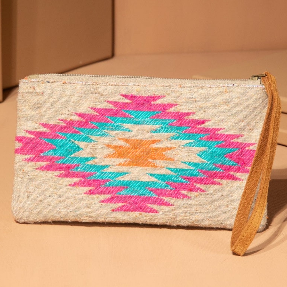 Handmade Hand Beaded Wristlet Clutch - Ethnic Inspired Motive - Dyed Fine Cotton - Picture 3 of 6